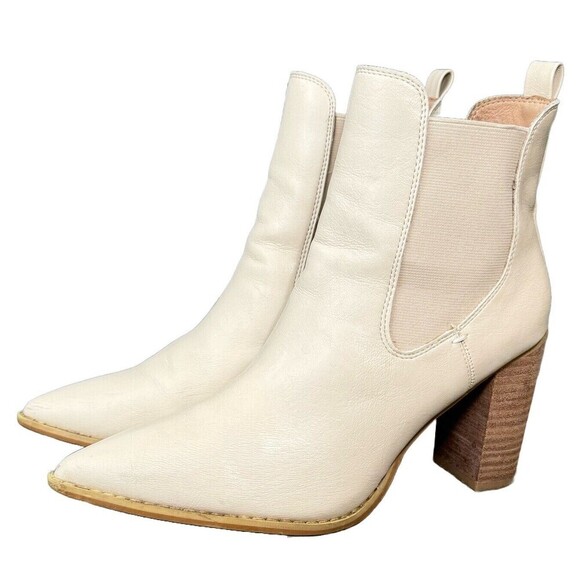 Mi.iM Esmee Chelsea Boot Size 8.5 Off White Stacked Heel Pointed Toe Bootie - Picture 2 of 15